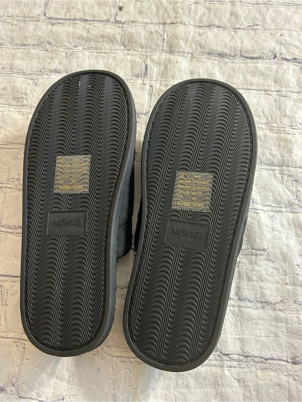 U.S.POLO ASSN. MENS BLACK SCUFF FUZZY FAUX SHEARLING LINING SLIPPERS LOGO 9/10